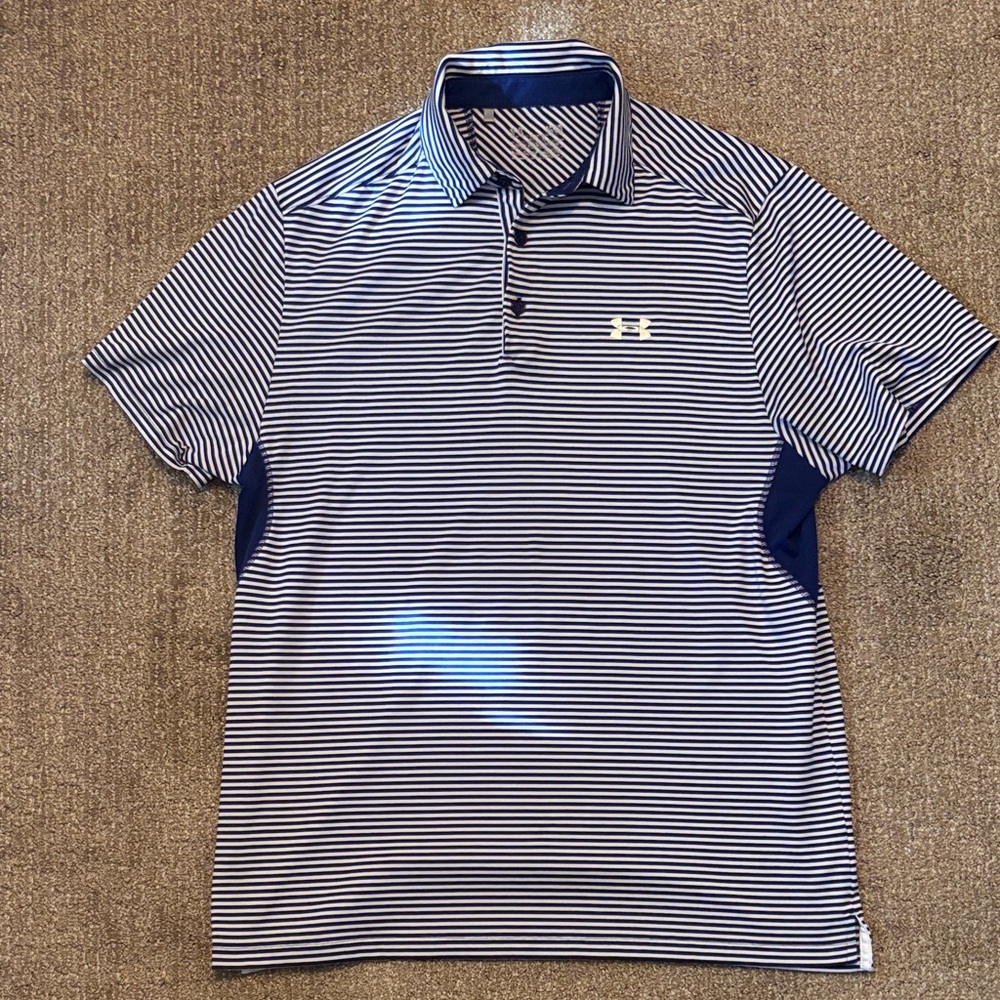 Under Armour Navy and White Striped Polo